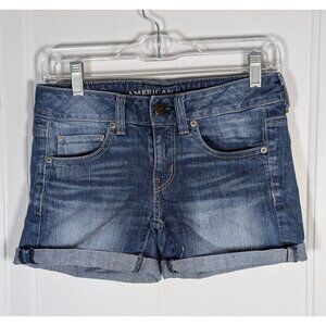 American Eagle Jean Shorts Women’s Size 4 Blue Stretch Cuffed Classic Faded Y2K